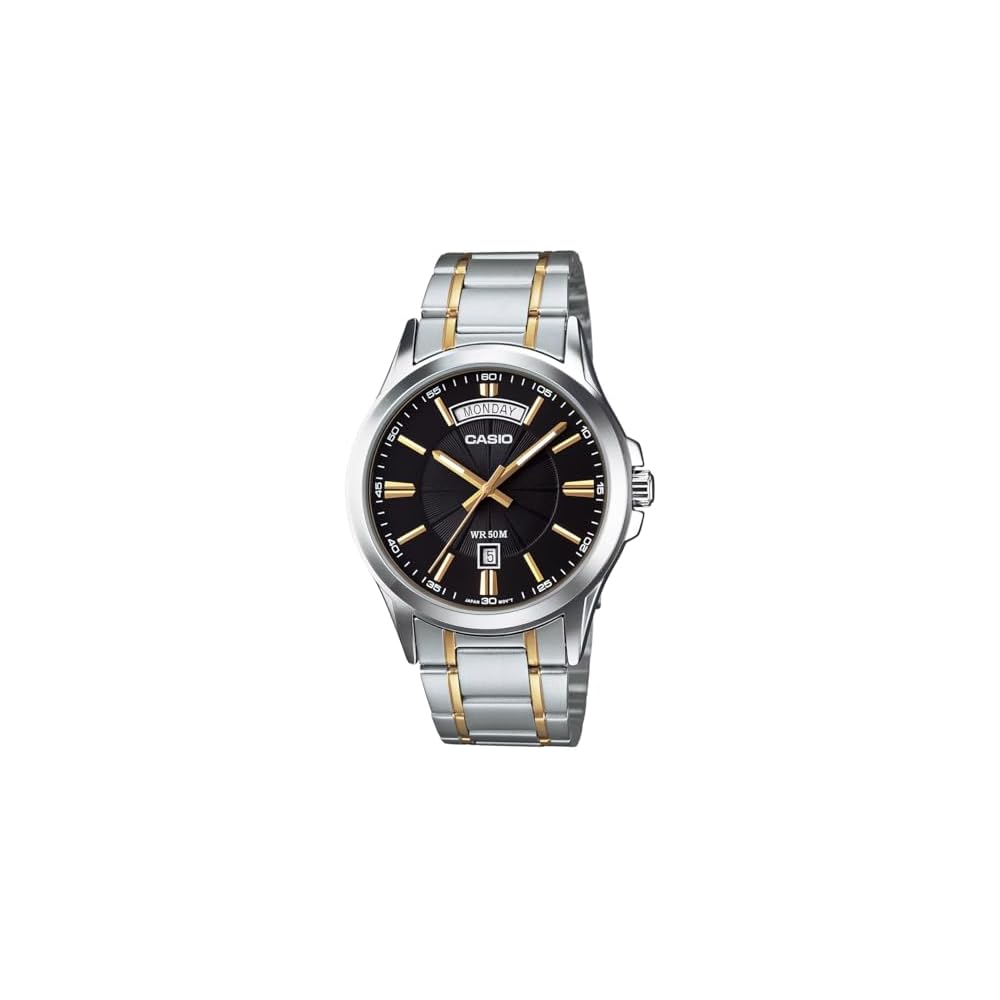 Casio MTP-1381G-1AV Analog Quartz Men s Watch Silver Gold Metal Band Black Dial