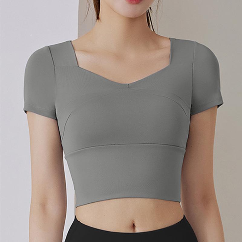 

Женский быстросохнущий топ для йоги с нагрудной подушечкой - Эластичный, с нюдовым финишем, с коротким рукавом Large