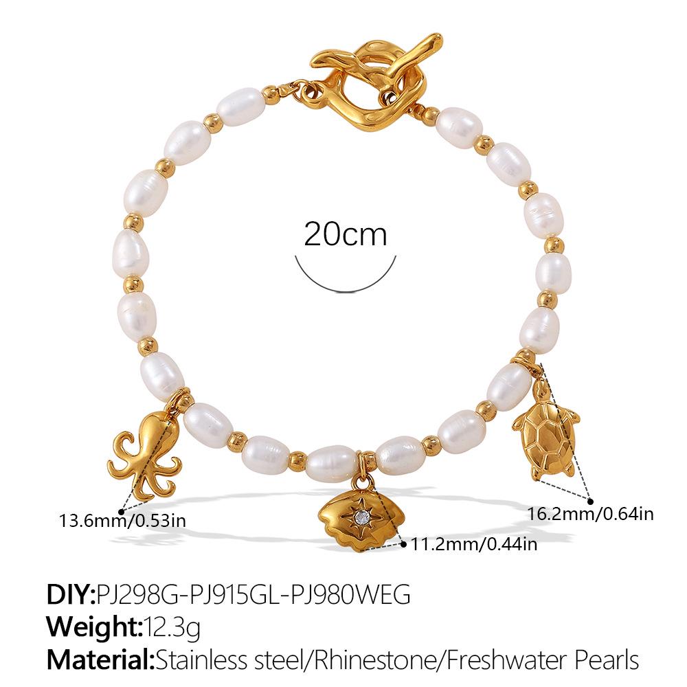 Elegant Pearl and Stainless Steel Beach-Style Necklace & Bracelet Set for Women