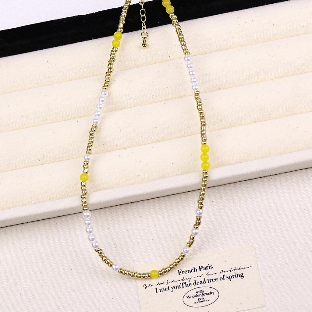 2025 Trendy Milk Orange Beaded Necklace: Women's Gold-Plated Pearl & Copper Layered Clavicle Chain