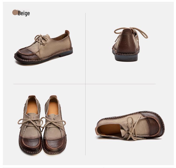 2024 Spring Women's Retro Soft Leather Casual Lace-Up Shoes