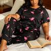 Übergröße Lässige Bedruckte Kurzarm-Langhosen Pyjama-Stil Hauskleidung für Damen