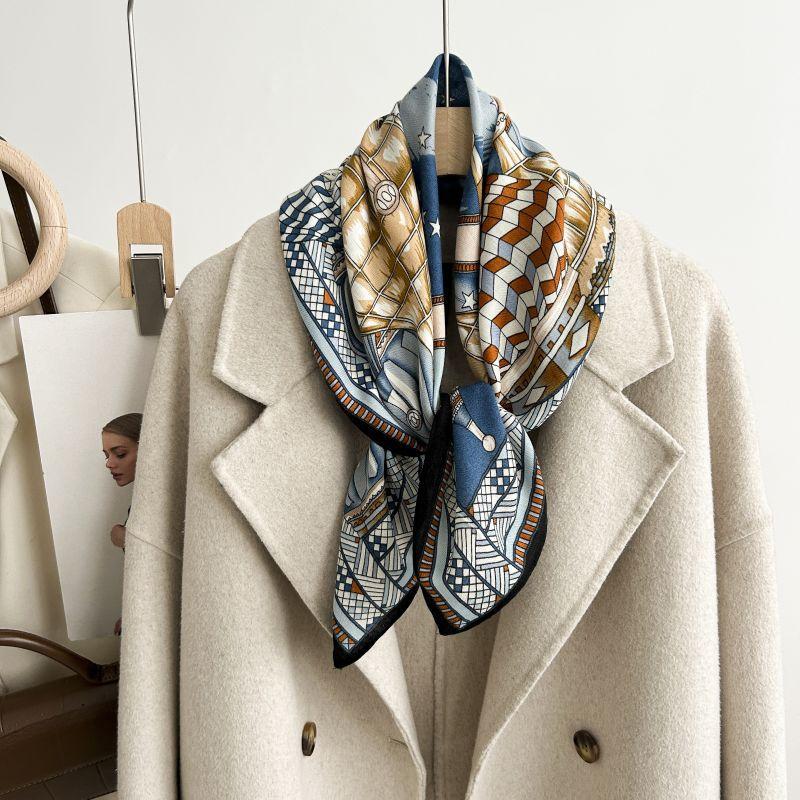 Dekorativer Seidenschal mit einfacher Textur für Damen im neuen Stil für Frühling und Herbst, Sommermode, vielseitiger Kopftuch, Arbeitsschal