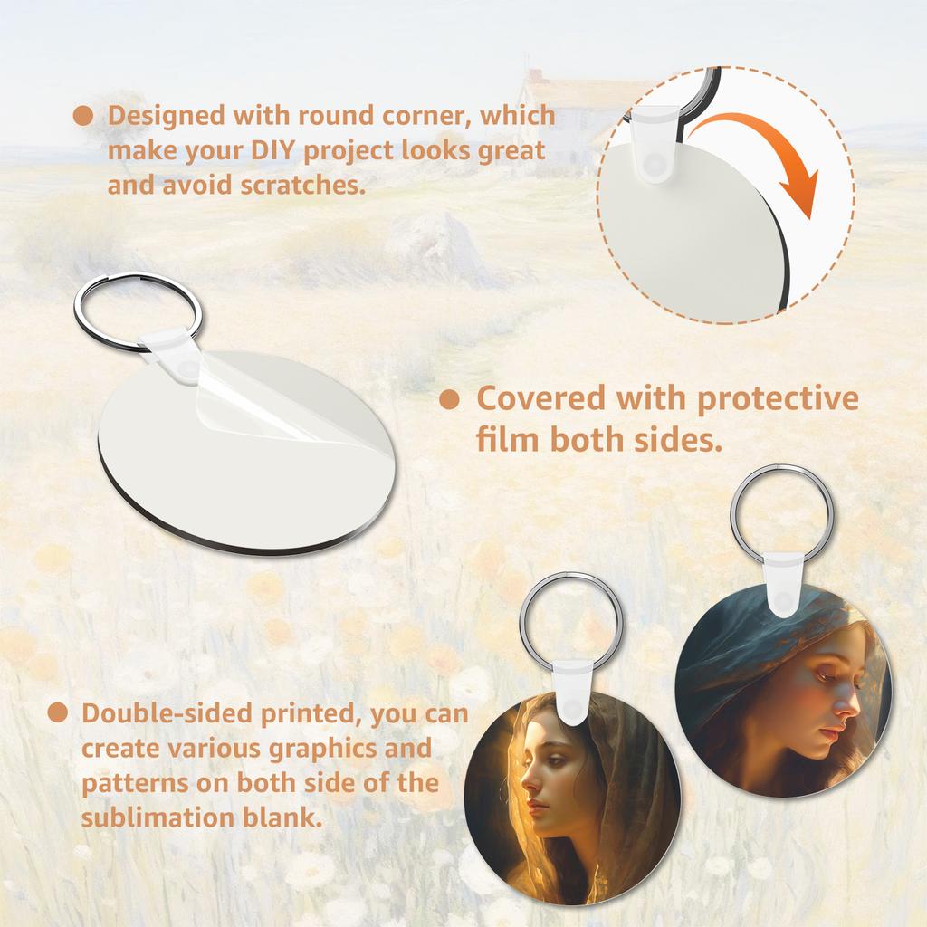 150Pcs Sublimation Keychain Blanks Bulks DIY Rectangle/Round Double Sided Heat Transfer Keychain Blanks with Rings and Clips