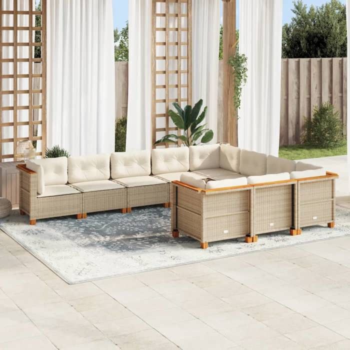 VidaXL Salon de jardin avec coussins 10 pcs beige résine tressée 3262033