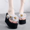 Fashion Flower Decor Wedge Flip Flops Women 2025 Summer Black Thick Bottom Platform Sandals Slides Woman 11cm High Heels Beach Slippers