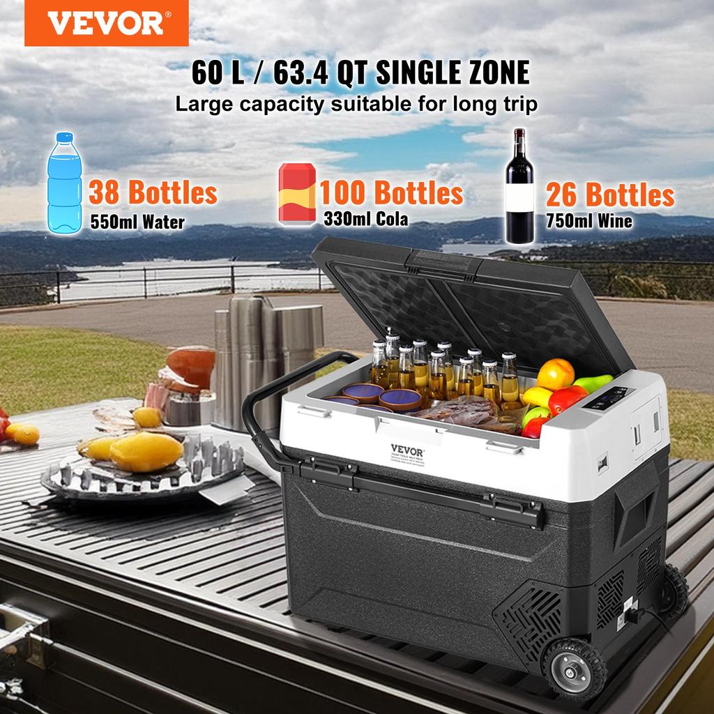 VEVOR Portable Car Refrigerator, 12 Volt Car Refrigerator Fridge, 60 L / 63.4 QT Single Zone Portable Freezer