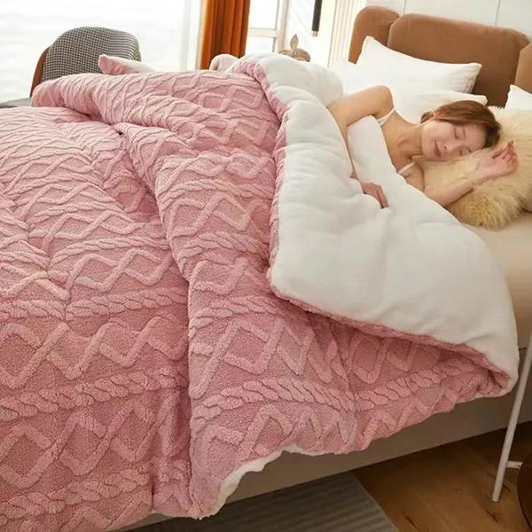 WTEMPO Foldable Lamb Fleece Quilts Warm Double-sided Plush Thick Winter Blankets Solid Home Bed & School Student Dormitory Double and Single Mattress