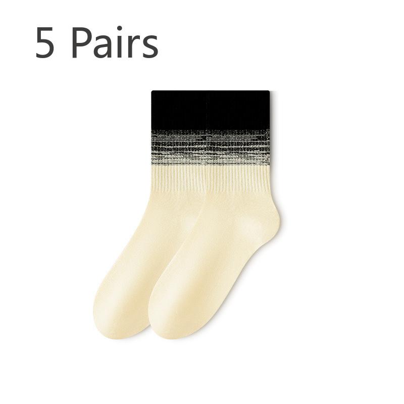 5 Pairs of Female Autumn and Winter Cotton Sports Gradient Stockings