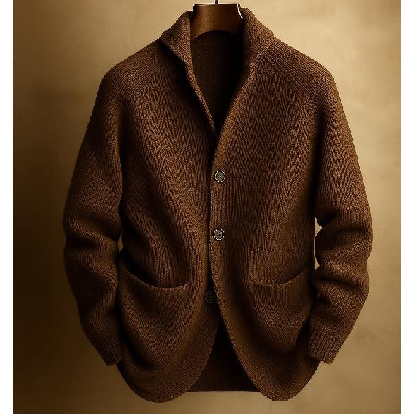Men's Autumn Gentleman Knit Cardigan, 3-Button Shawl Collar Knitted Sweater Coat