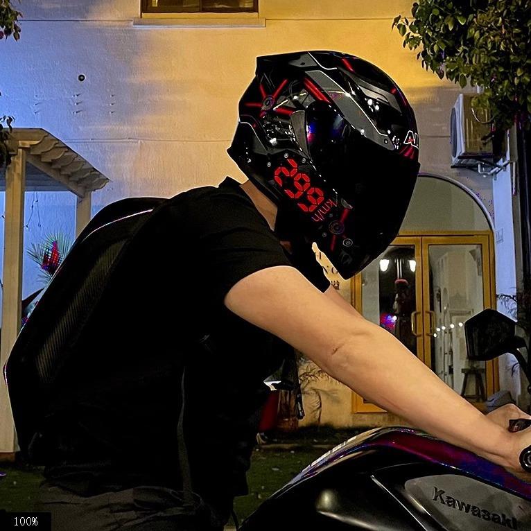 Helmet Motorcycle Men's Four Seasons Women's Full Helmet Breathable Personalized Bluetooth Locomotive Summer Double Mirror Hard Hat