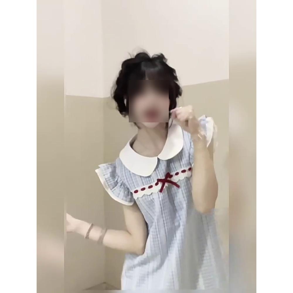 Feifei Sleeve Striped Dress Women's Summer Doll Collar Sweet Skirt Casual Fashion Belly Skinny Short Skirt