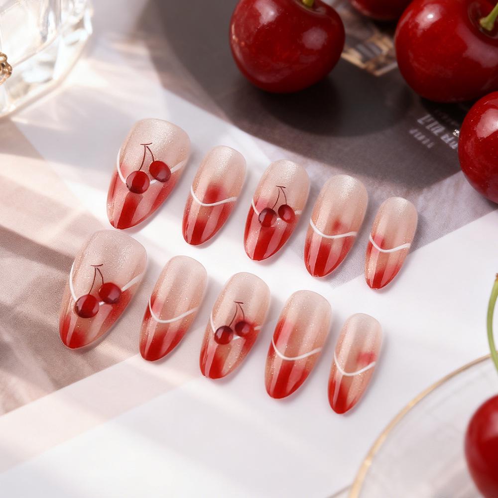 3D Cat Eye Red Amber Cherry Nails: 30 High-Quality Detachable Pieces