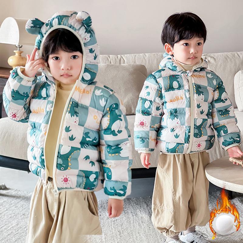 fashion boys' warm cotton-padded clothes korean winter baby boy thickened short cotton-padded hooded jacket children's autumn cute cartoon print coats