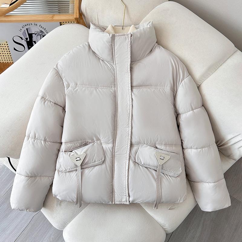 Winter down cotton jacket women's warm cotton jacket 2025 new fashion casual solid color stand-up collar cropped top