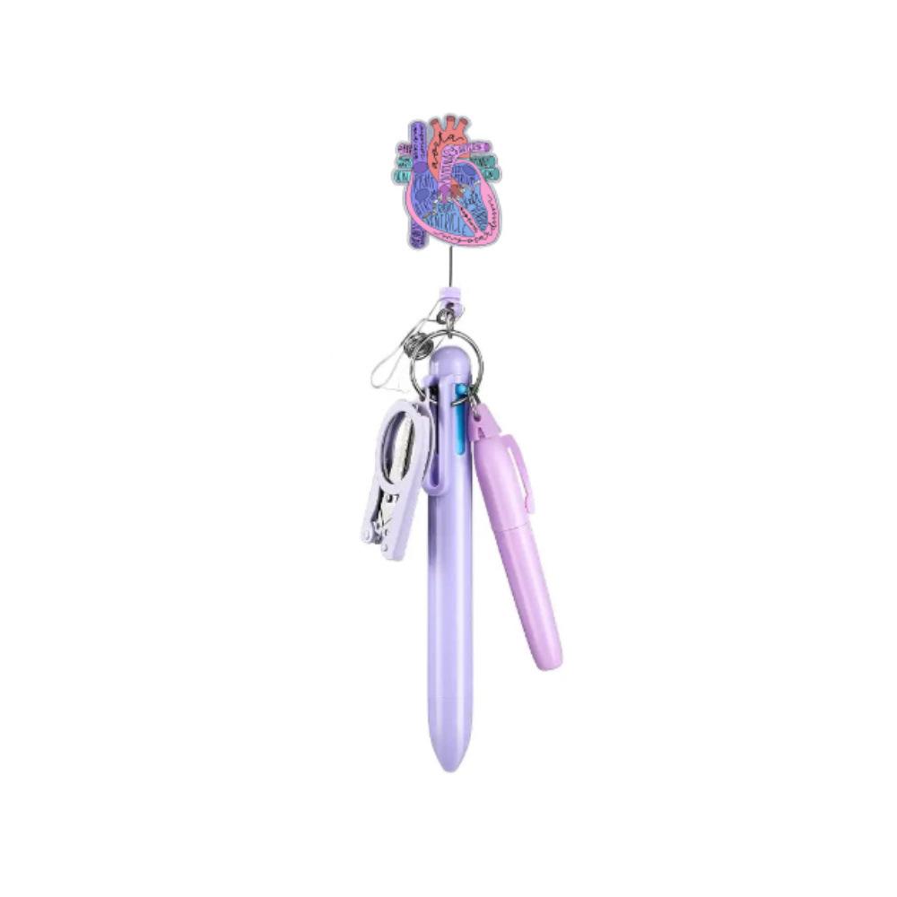 5Pcs Nurse Pen Set Nurse Badge Accessories Mini Retractable Ball Pens Highlighter Badge Clip LED Keychain Folding Scissors