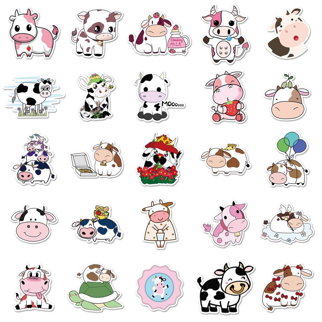 50 Cartoon Cow DIY Stickers for Scooters, Luggage, Motorcycles, Refrigerators, and Cars