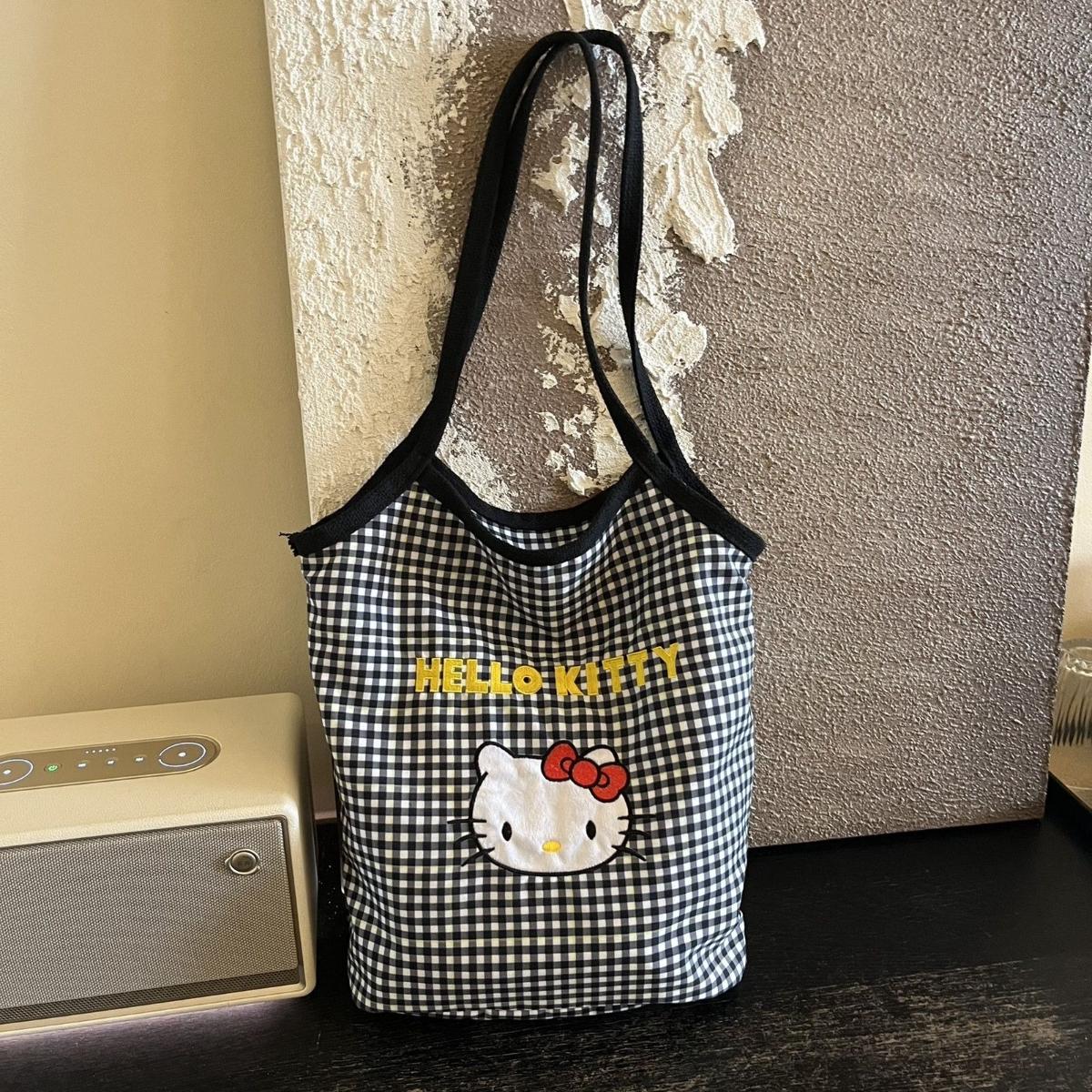 

Kawaii Plaid Hello Kitty Women s Shoulder Bag Embroidered shoulder handbag Canvas bag Commuter Versatile Shoulder Handbag