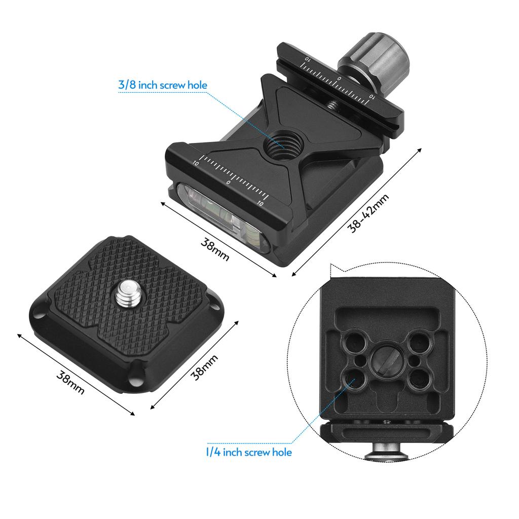 Aluminum Alloy Quick Release Plate Clamp Adapter with QR Plate 1 4 Inch Screw Connector Built in Bubble Levels for with
