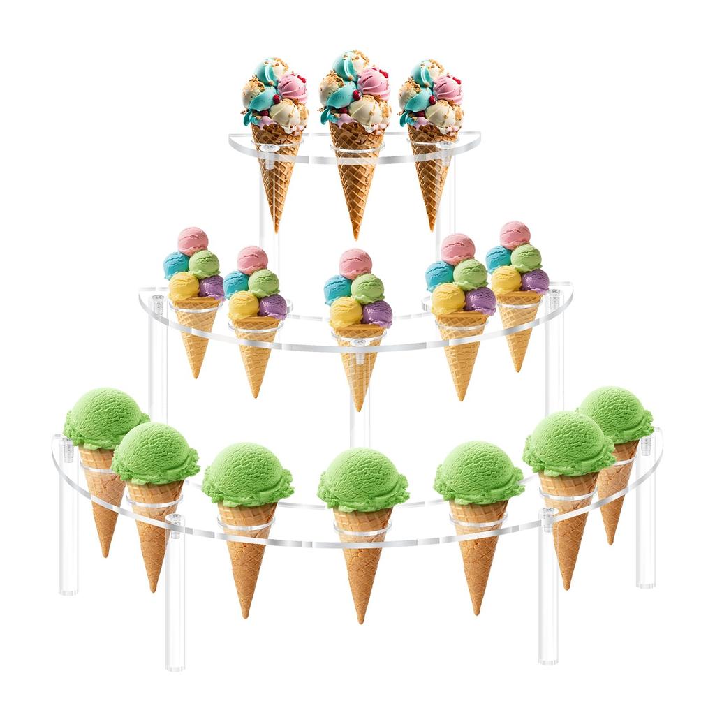 Cupcake Holder Acrylic Dessert Stand For Ice Cream Display Three-tier Design Stable Base Support Quick Assembly