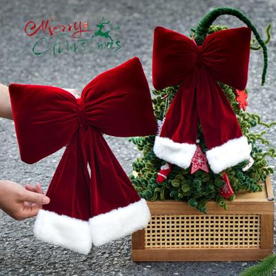 Red Christmas Velvet Bows Vintage Plush Stuffed Christmas Bows Hanging Ornament for Holiday Crafts Wreaths Garlands Staircase Wedding Home Decor