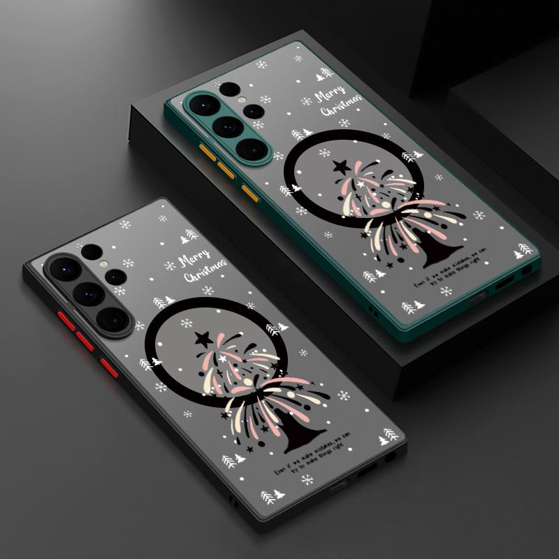 

Фейерверк Рождественская елка Прозрачный чехол для Samsung S24 S22 Ultra Plus S23 S21 S20 Fe A55 A54 A53 A52 A35 A15 для Magsafe Магнитный мягкий край Твердый чехол Samsung S24 чёрный