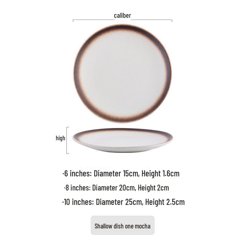 Japanese-Style Ceramic Round Flat Plate - Ideal for Steak, Pasta, or Dinnerware.