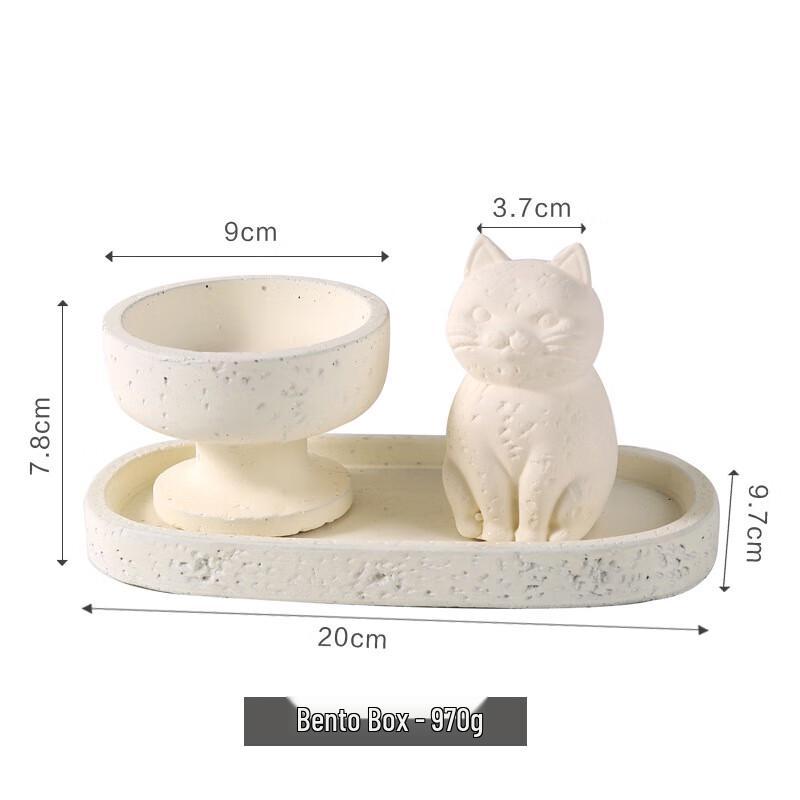 White Cat Cement Flameless Candle Holder & Tray
