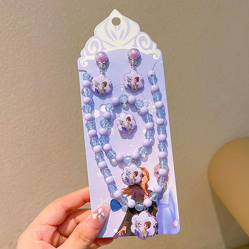 Children's Princess Jewelry Set: Cartoon Pony & Frozen Elsa Necklace, Bracelet, and Ring for Little Girls