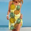 Rochie cu bretele nouă de vară pentru doamne cu imprimeu 3D ananas Rochie camisolă pentru doamne Rochie cu bretele casual la modă pentru doamne