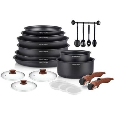 Naczynia kuchenne - Wszystkie rodzaje kuchenek, w tym indukcyjne - - AM0530 - Aluminium - Nieprzywierające - 20 sztuk - Odpinana rączka