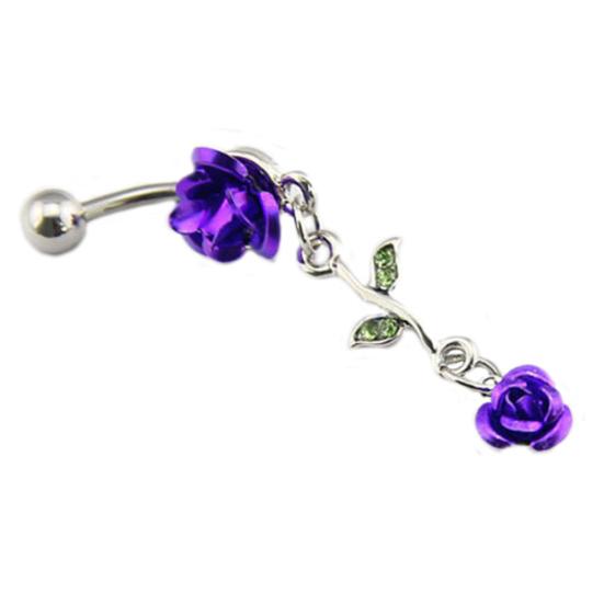 Romantic 2-Rose Connected Dangling Belly Ring Fashion Navel Button Jewelry Gift