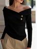 European Designer Off-Shoulder Long-Sleeve Asymmetrical Button T-Shirt for Women, 2026 Fashion