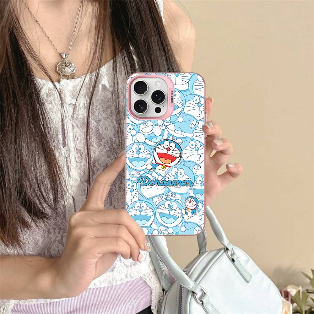 Cute Cartoon D-Doraemons Phone Case For IPhone 17 16 15 14 11 12 13 Pro Max Plus Pro Colored Silver Cover