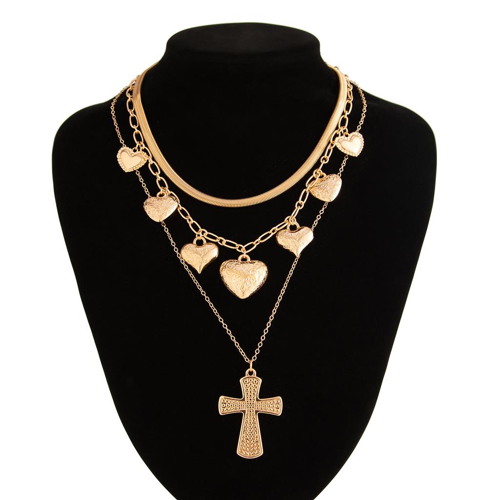 3pcs/set Cross Heart Pendant Necklace Herringbone Snake Chain Choker Accessories