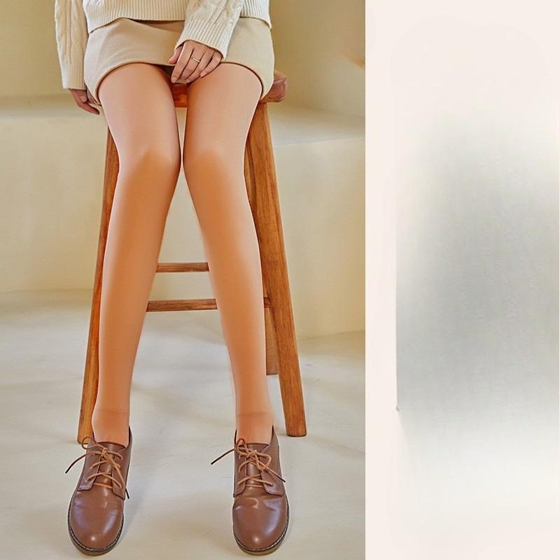 Women's Black High Waist Bare Leg Effect Pantyhose Autumn Winter Fleece Lined Thickened Tummy Control Shiny Outer Wear Leggings