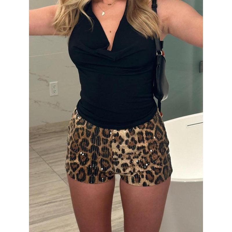 

Sequin Beaded Leopard Print Ultra Short Hot Pants M різнокольоровий