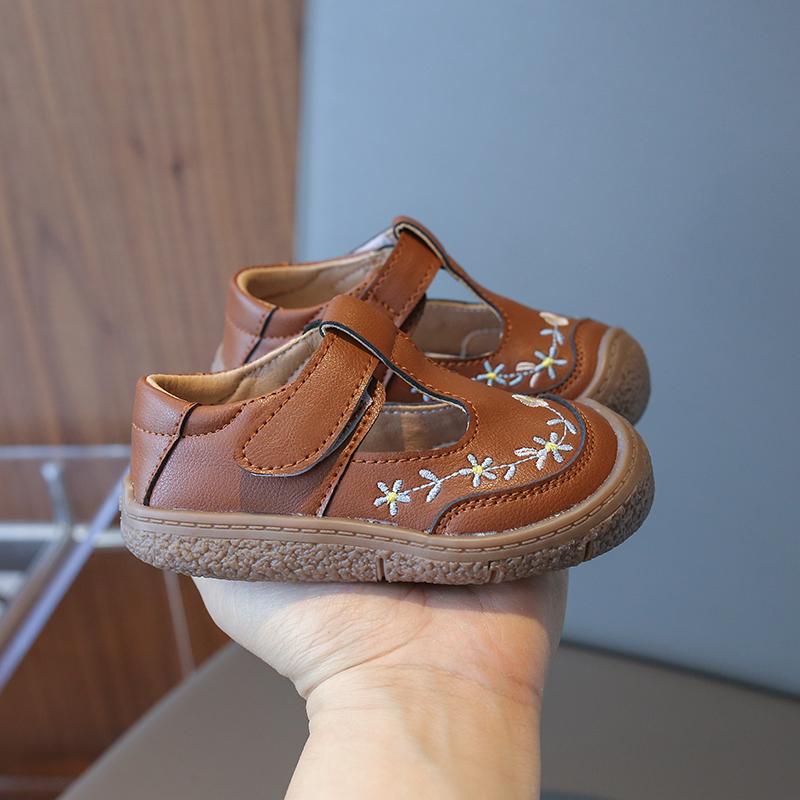 Dětské módní dívčí běžné boty s T-strap roztomilé výšivky s kulatou špičkou protiskluzové dětské roztomilé princeznovské mokasíny drop shipping