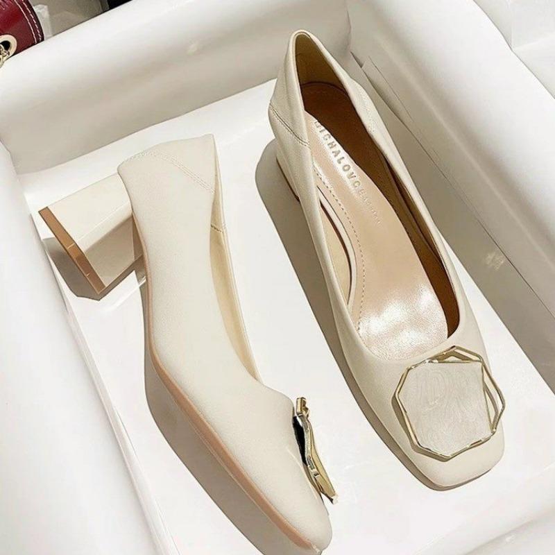 Square buckle single shoes thick heel spring and autumn models one-pedal lazy single shoes women