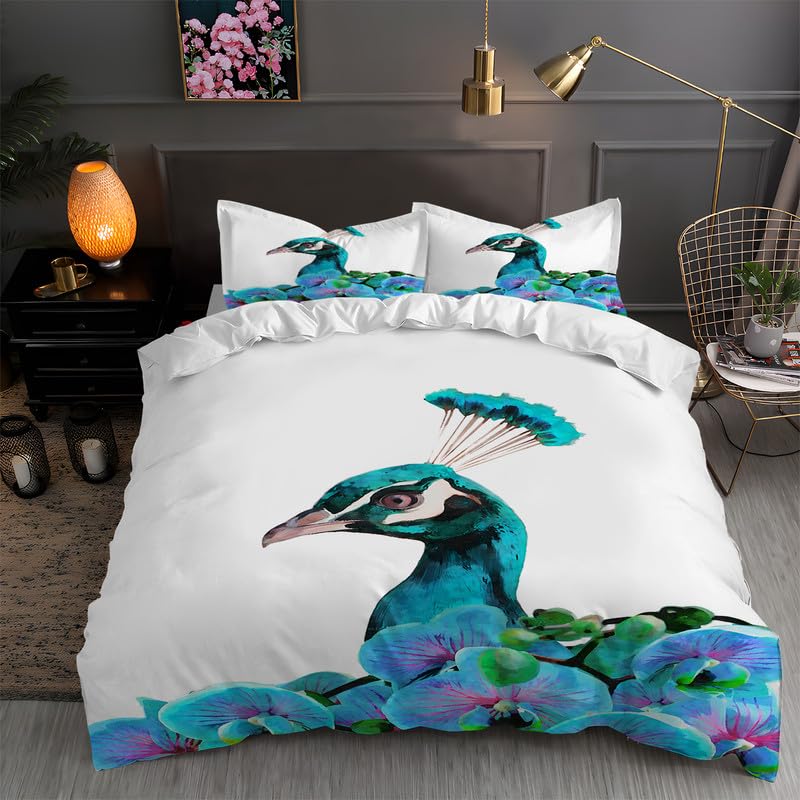 Floral Peacock Comforter Set Twin King Full Size, Bedding Set for Kids,Quilt Cover Peacock Duvet Set Girl Bedroom Decor 3 Pieces