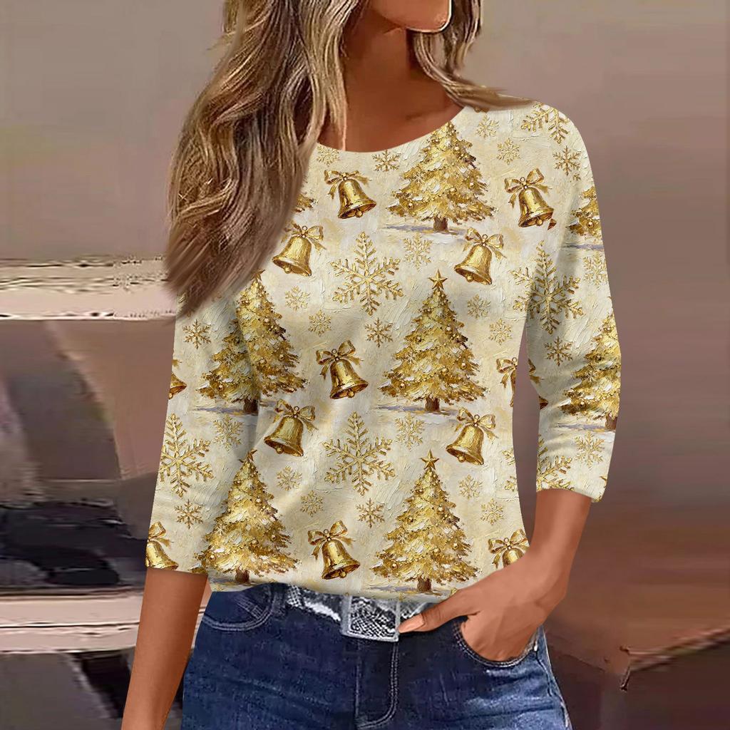 3/4 Sleeve Shirts For Women Print Graphic Tees Blouses Casual Plus Size Basic Tops Pullover