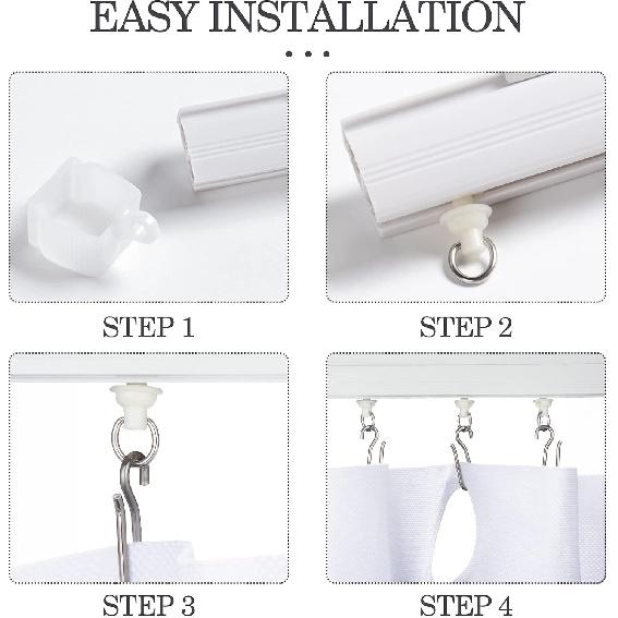 Jetec 60 Pcs Curtain Track Gliders Hooks, White Ceiling Curtain Track, Pack of 30 Pieces Hooks and 30 Pieces Gliders for Rails and Tracks
