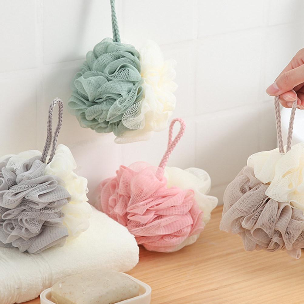 4Pcs Bath Ball Double Color Mesh Sponge Quick Pouf Large Mesh Pouf for Bath Bathroom Exfoliating Scrub with Hanging