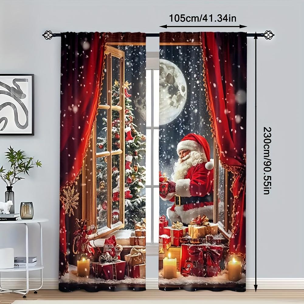 Set med 2 Julgodis Kransgardiner Halvtransparent Polyester Vardagsrum Sovrum Kök Dekor Gardiner Med Stångficka Perfekt För Sittplatser