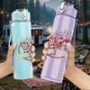 1PC Faint redhead band sketch print 750ml colorful plastic sports water bottle leakproof pop up lid with straw for outdoor work home use