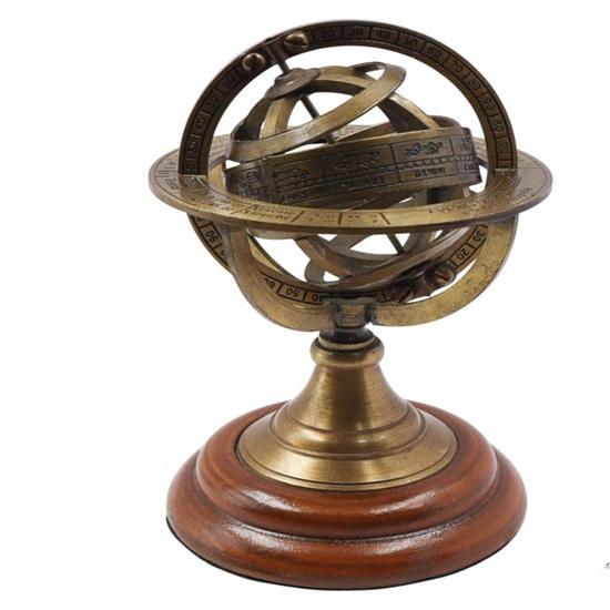 

12,7 см Армиллярная сфера с пользовательским текстом Бронзовый армиллярный глобус с деревянной подставкой Гравированная морская астролябия для него