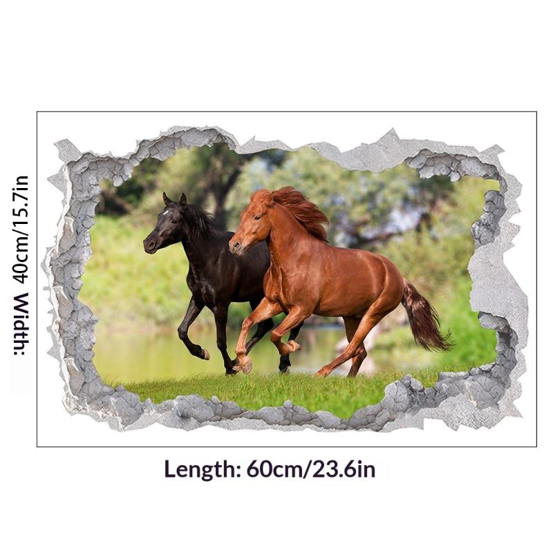 Plakat ze zwierzętami Dziura w ścianie Sztuka Biegnący Dobry Koń Winyl Naklejki Muralowe Do Salonu