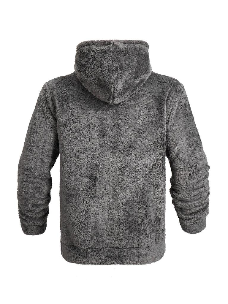 Men's American Style Double-Sided Fleece Hooded Jacket - Autumn/Winter, Zipper, Loose Fit, Casual Sweatshirt.