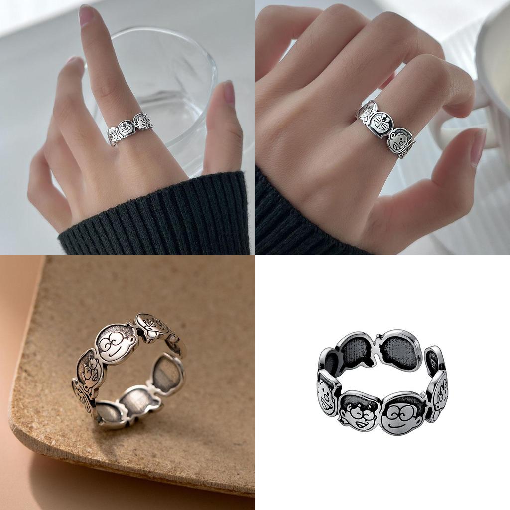 Trendiger Cartoon-Charakter Verstellbarer Kupferring für Damen Vintage Modeaccessoire