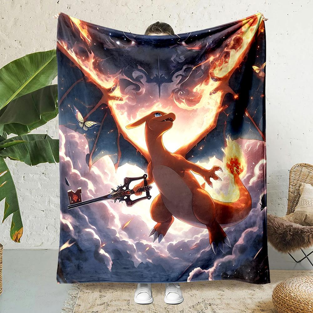 1PC Japanese Cartoon Pokemon Charizard Dragon Fluffy Soft Flannel Blanket Sofa Adult Blanket Office Lunch Break Blanket Gift